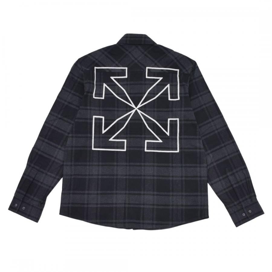 【OFF-WHITE】OUTLINE ARR FLANNEL SHIRT(GREY/WHITE) GREY/WHITE L
