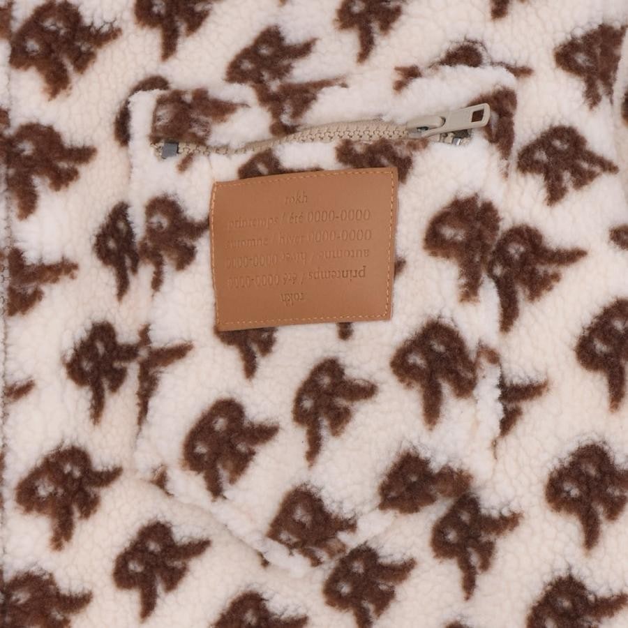 【Rokh】 LEATHER PATCH FLEECE JACKET (BEIGE) BEIGE 34