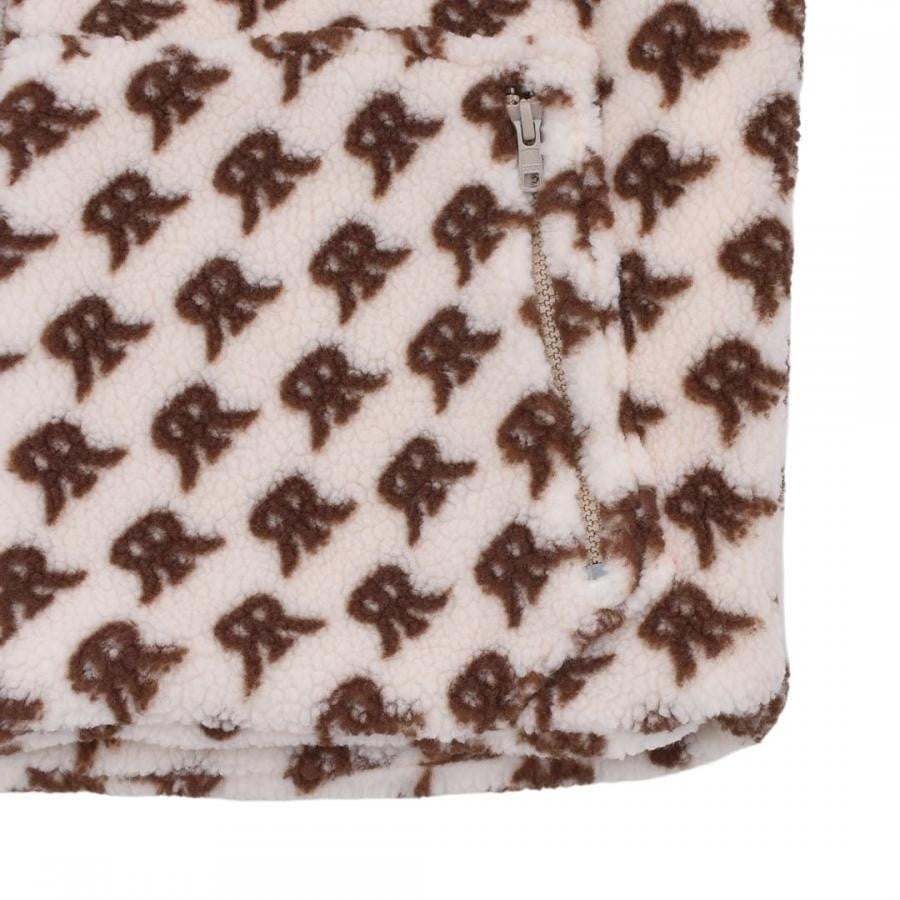 【Rokh】 LEATHER PATCH FLEECE JACKET (BEIGE) BEIGE 34