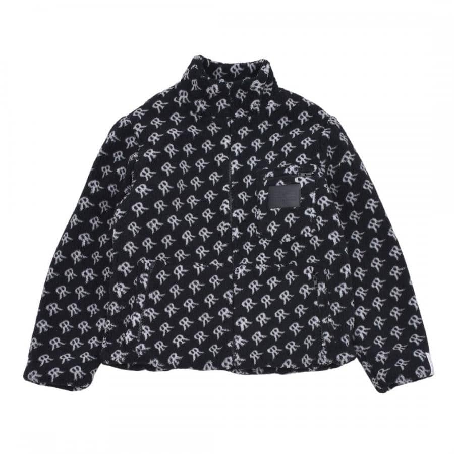 【Rokh】LEATHER PATCH FLEECE JACKET (BLACK/WHITE) BLACK/WHITE 34