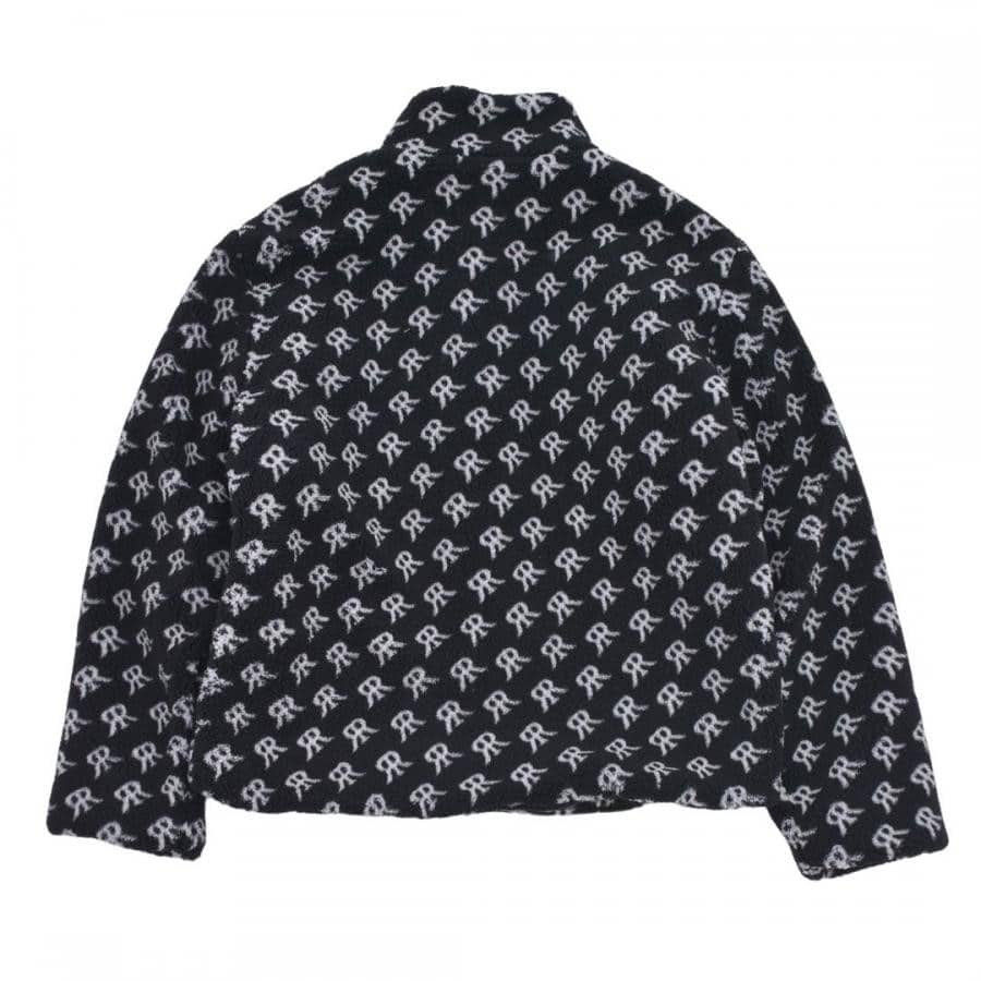 【Rokh】LEATHER PATCH FLEECE JACKET (BLACK/WHITE) BLACK/WHITE 34