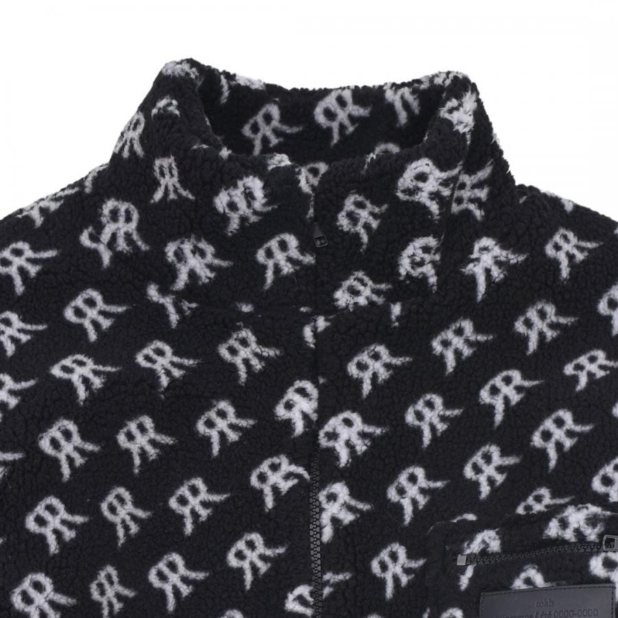 【Rokh】LEATHER PATCH FLEECE JACKET (BLACK/WHITE) BLACK/WHITE 34