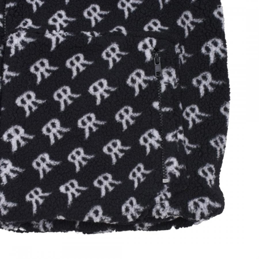 【Rokh】LEATHER PATCH FLEECE JACKET (BLACK/WHITE) BLACK/WHITE 34