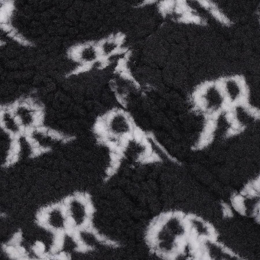 【Rokh】LEATHER PATCH FLEECE JACKET (BLACK/WHITE) BLACK/WHITE 34