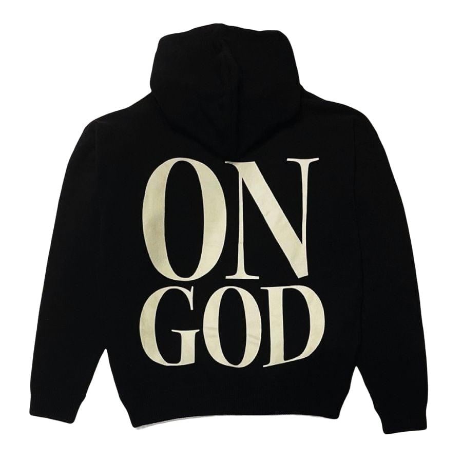 1989】KNITTED ON GOD HOODIE（BLACK）(L BLACK)｜ AYIN｜心斎橋