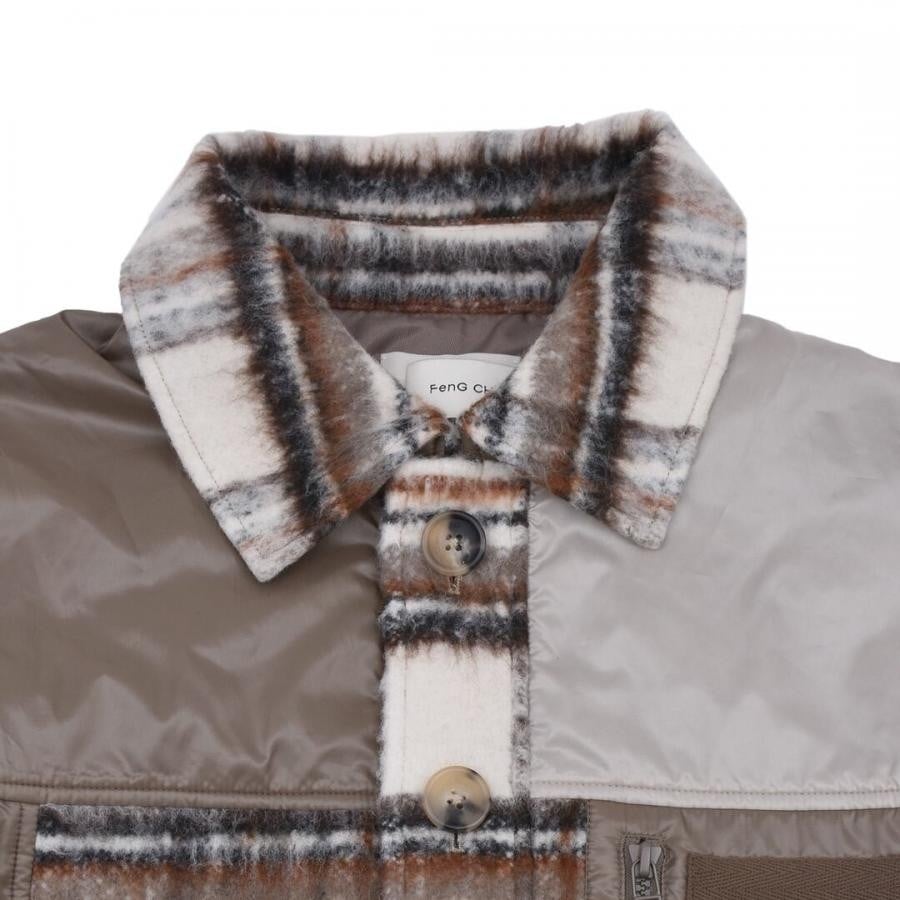 【Feng Chen Wang】PANELLED FLANNEL SHIRT JACKET(KHAKI) KHAKI L