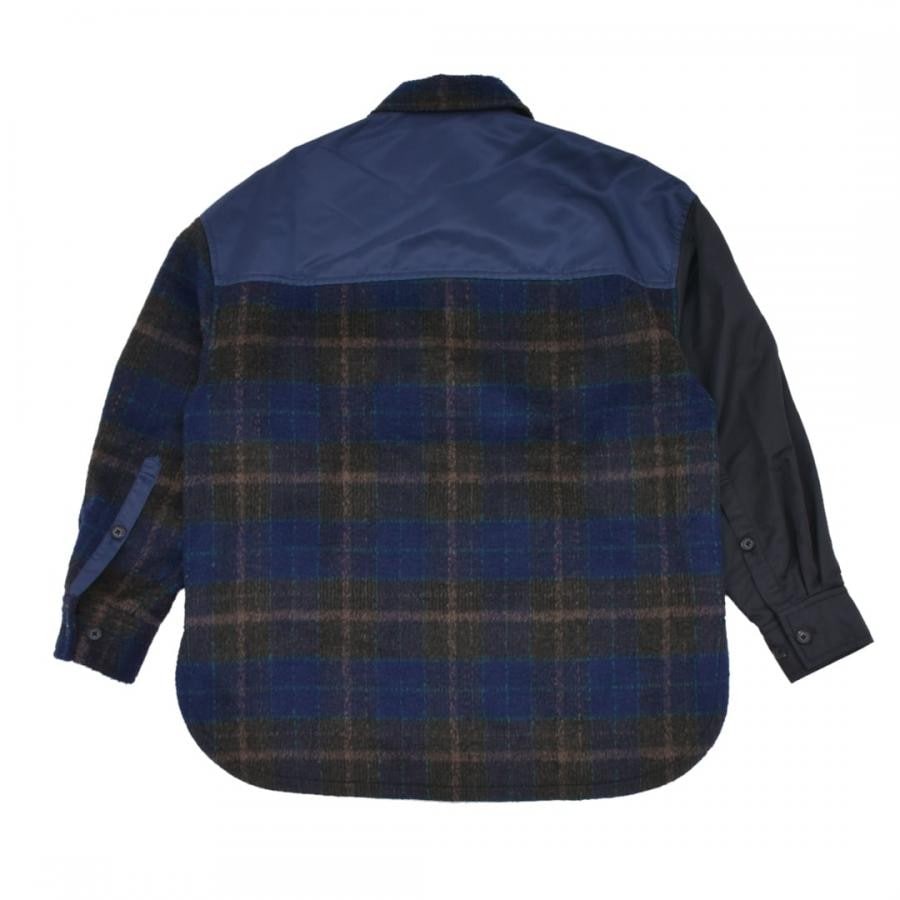 【Feng Chen Wang】PANELLED FLANNEL SHIRT JACKET(NAVY)