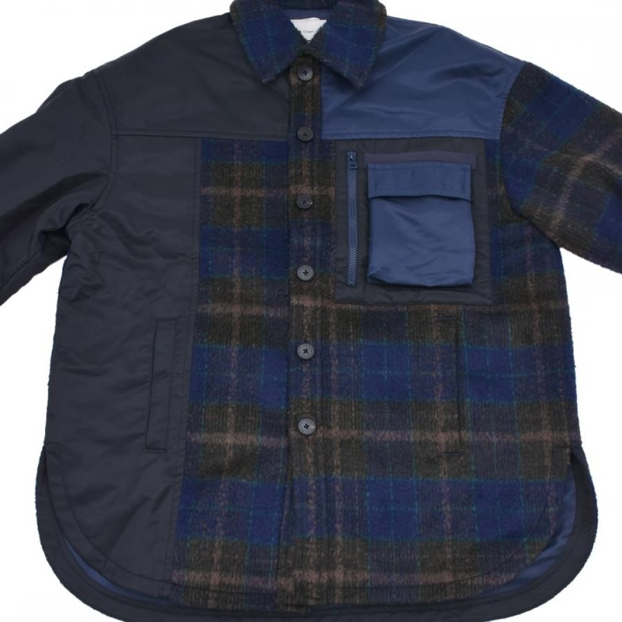 【Feng Chen Wang】PANELLED FLANNEL SHIRT JACKET(NAVY)