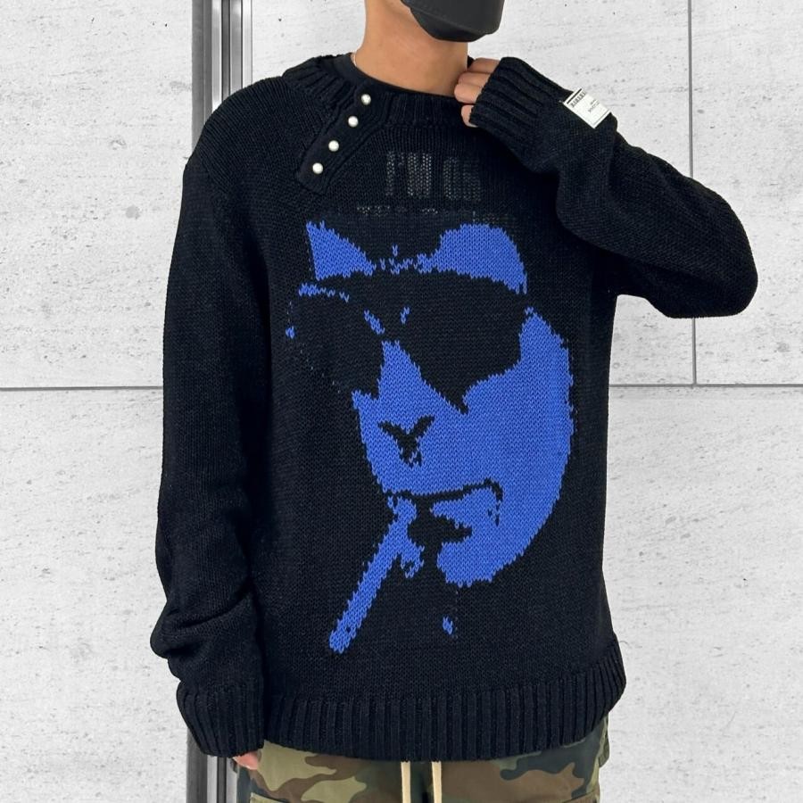 【MIDNIGHT STUDIOS】BABY FACE SWEATER BLACK L