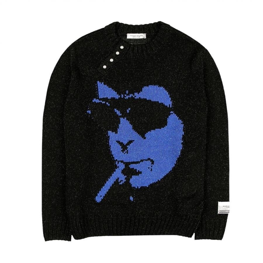 【MIDNIGHT STUDIOS】BABY FACE SWEATER SILVER XL