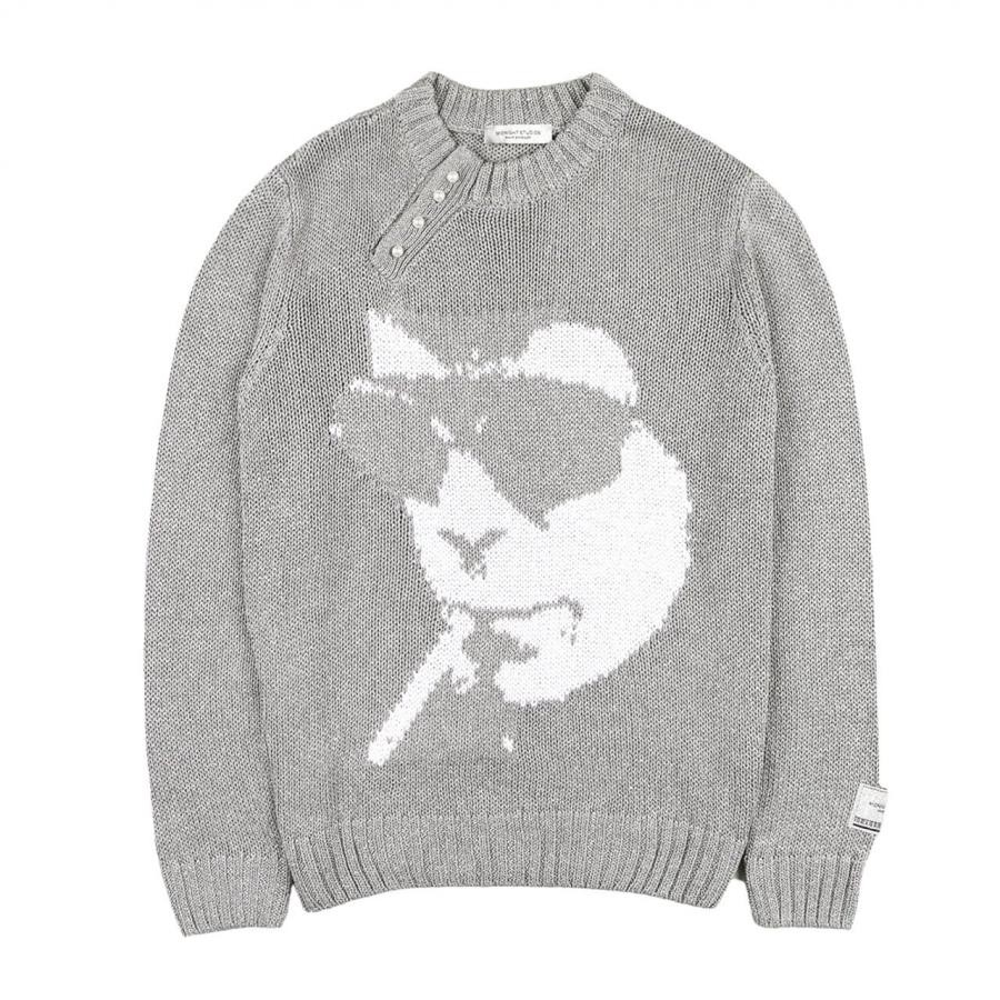 【MIDNIGHT STUDIOS】BABY FACE SWEATER SILVER XL