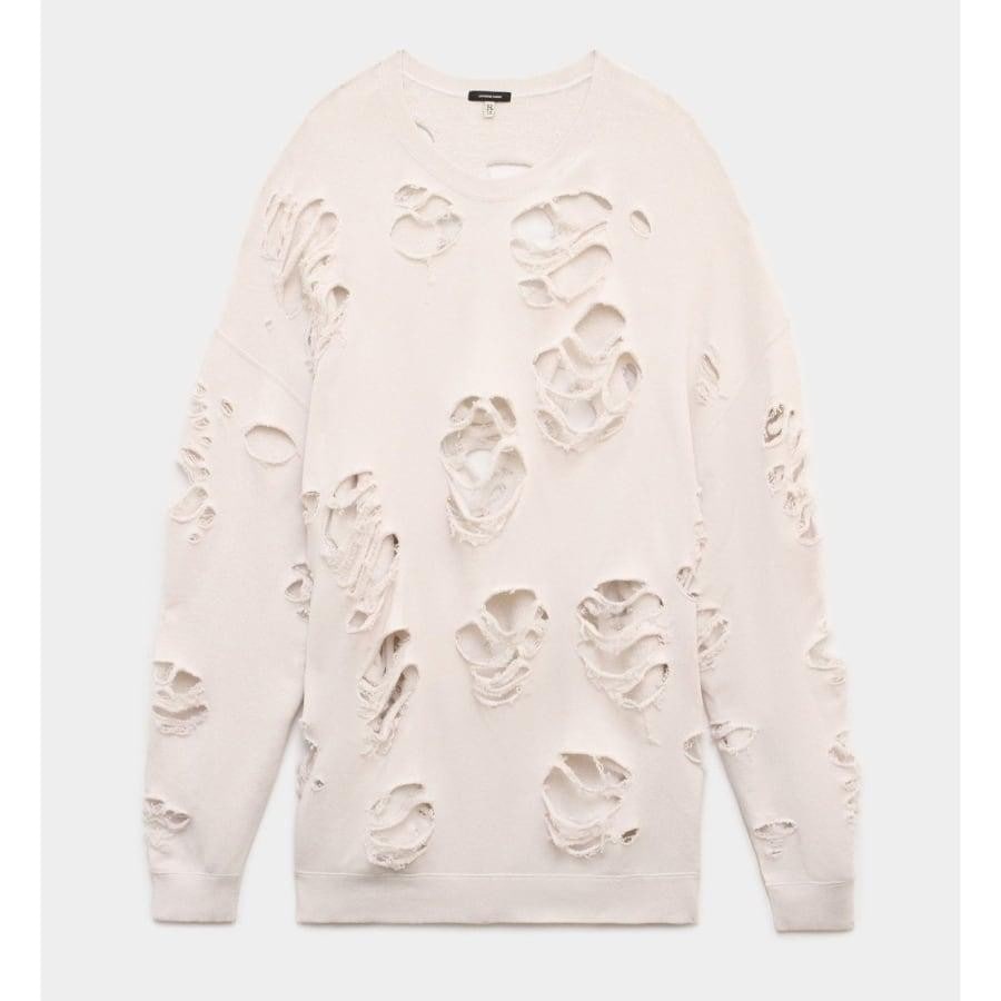 R13 SUPER DISTRESSED OVERSIZED CREWNECK DIRTY WHITE DIRTY WHITE L