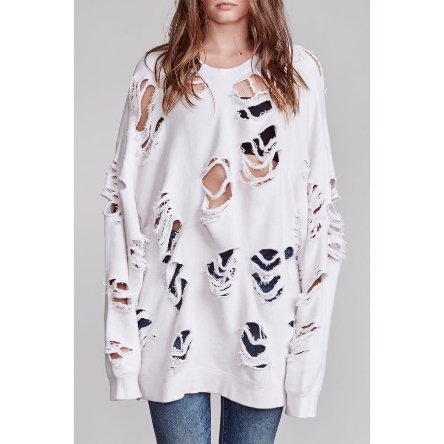 R13 SUPER DISTRESSED OVERSIZED CREWNECK DIRTY WHITE DIRTY WHITE L