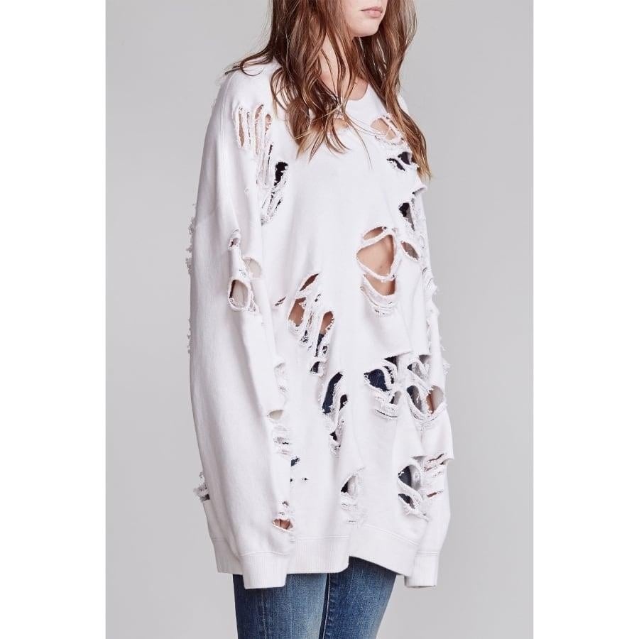 R13 SUPER DISTRESSED OVERSIZED CREWNECK DIRTY WHITE DIRTY WHITE L