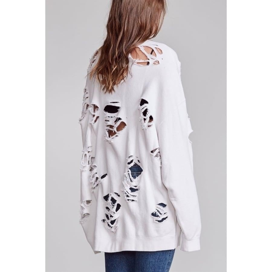 R13 SUPER DISTRESSED OVERSIZED CREWNECK DIRTY WHITE DIRTY WHITE L