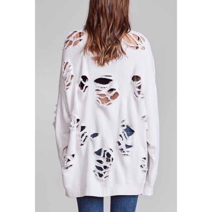 R13 SUPER DISTRESSED OVERSIZED CREWNECK DIRTY WHITE DIRTY WHITE L