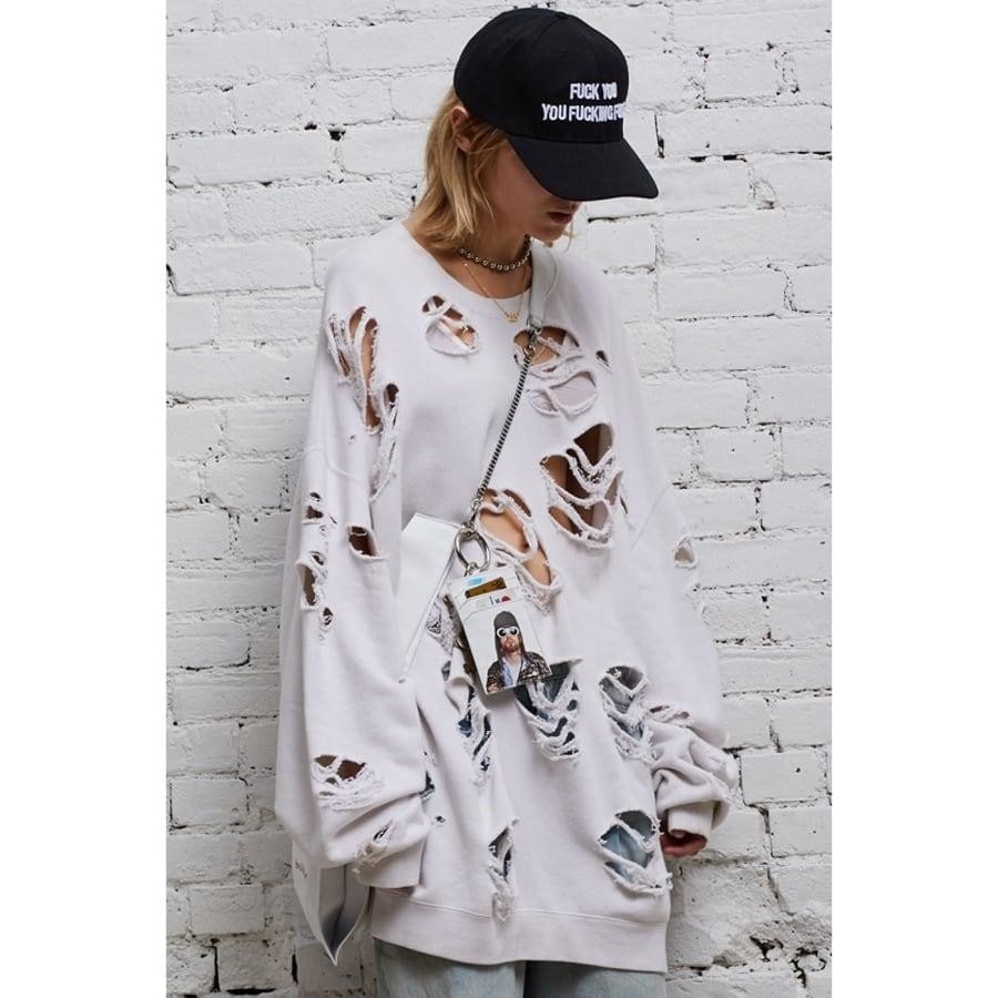 R13 SUPER DISTRESSED OVERSIZED CREWNECK DIRTY WHITE DIRTY WHITE L
