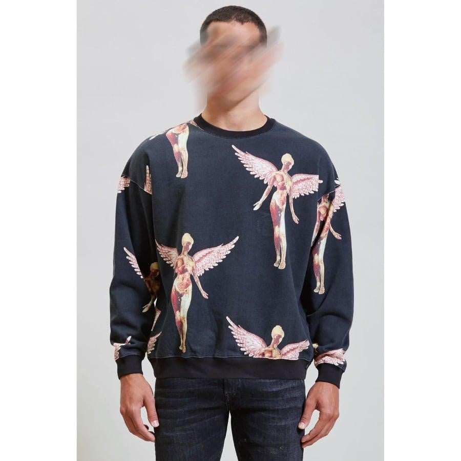 R13 NIRVANA IN UTERO OVERSIZED CREWNECK BLACK BLACK L