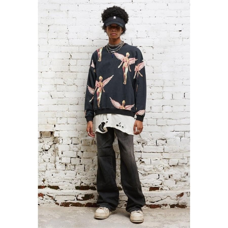 R13 NIRVANA IN UTERO OVERSIZED CREWNECK BLACK BLACK L