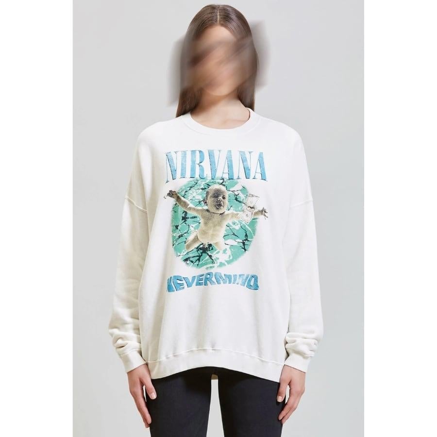 R13 NIRVANA NEVERMIND ALBUM COVER OVERSIZED CREWNECK ECRU L ECRU