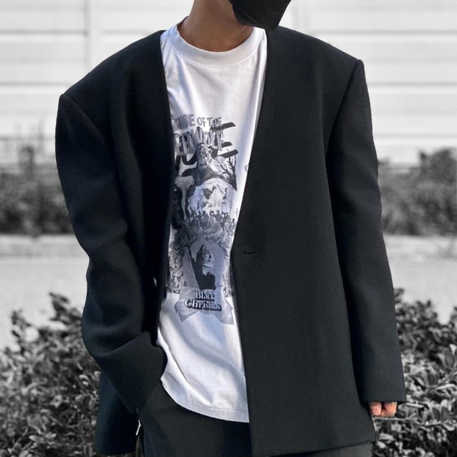 WE11DONE】BLACK MENS OVERSIZED COLLARLESS BLAZER(BLACK)(S BLACK ...