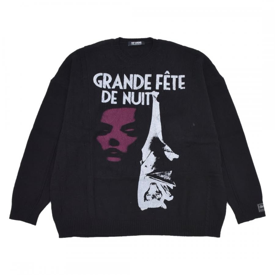 【RAF SIMONS】Loose fit braid relief roundneck sweater printed VIOLET 1