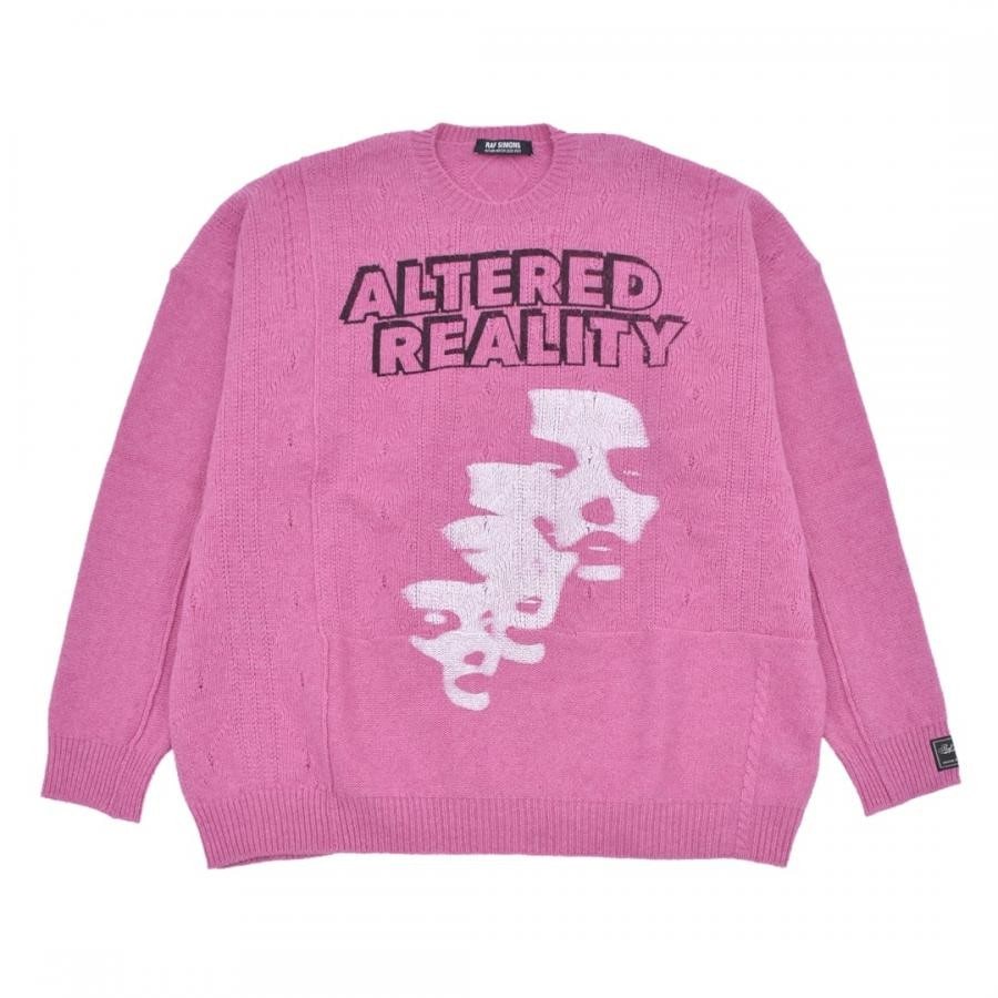 【RAF SIMONS】Loose fit braid relief roundneck sweater printed VIOLET 2