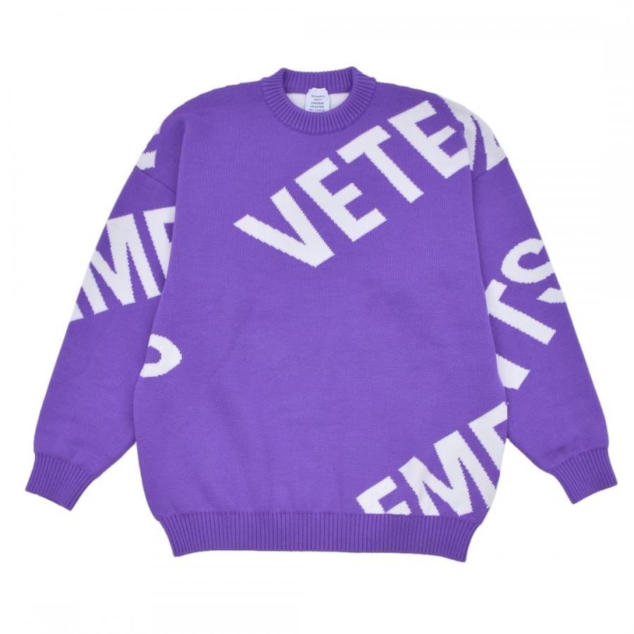 【VETEMENTS】GIANT LOGO KNITTED SWEATER BLACK/NEON YELLOW S