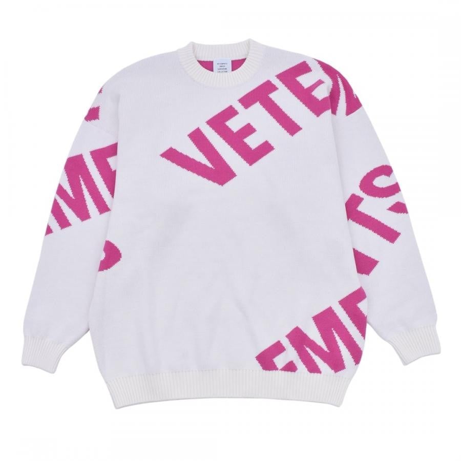 【VETEMENTS】GIANT LOGO KNITTED SWEATER BLACK/NEON YELLOW S