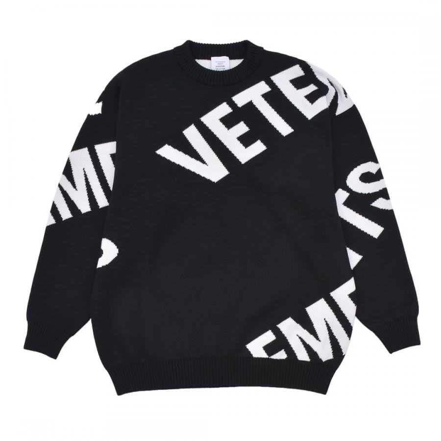 【VETEMENTS】GIANT LOGO KNITTED SWEATER BLACK/NEON YELLOW S