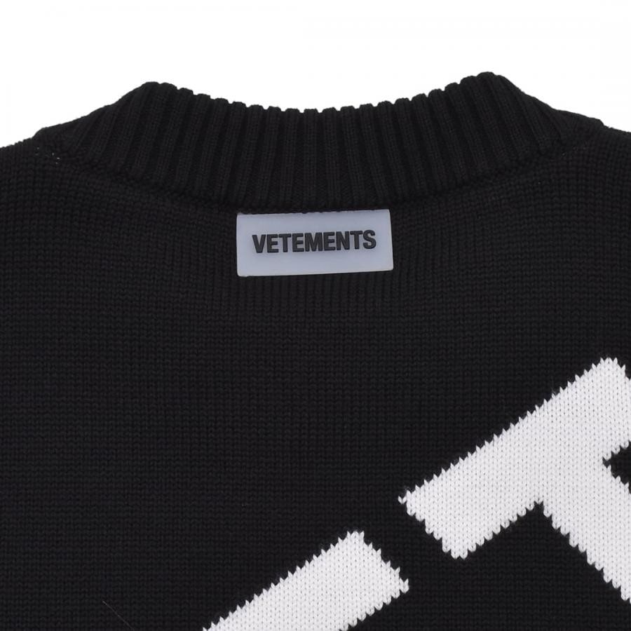 【VETEMENTS】GIANT LOGO KNITTED SWEATER BLACK/NEON YELLOW S