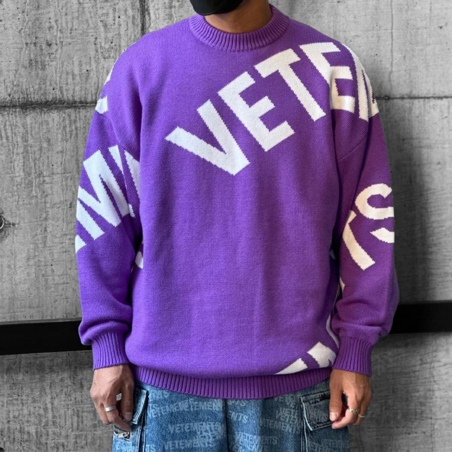 【VETEMENTS】GIANT LOGO KNITTED SWEATER BLACK/NEON YELLOW S