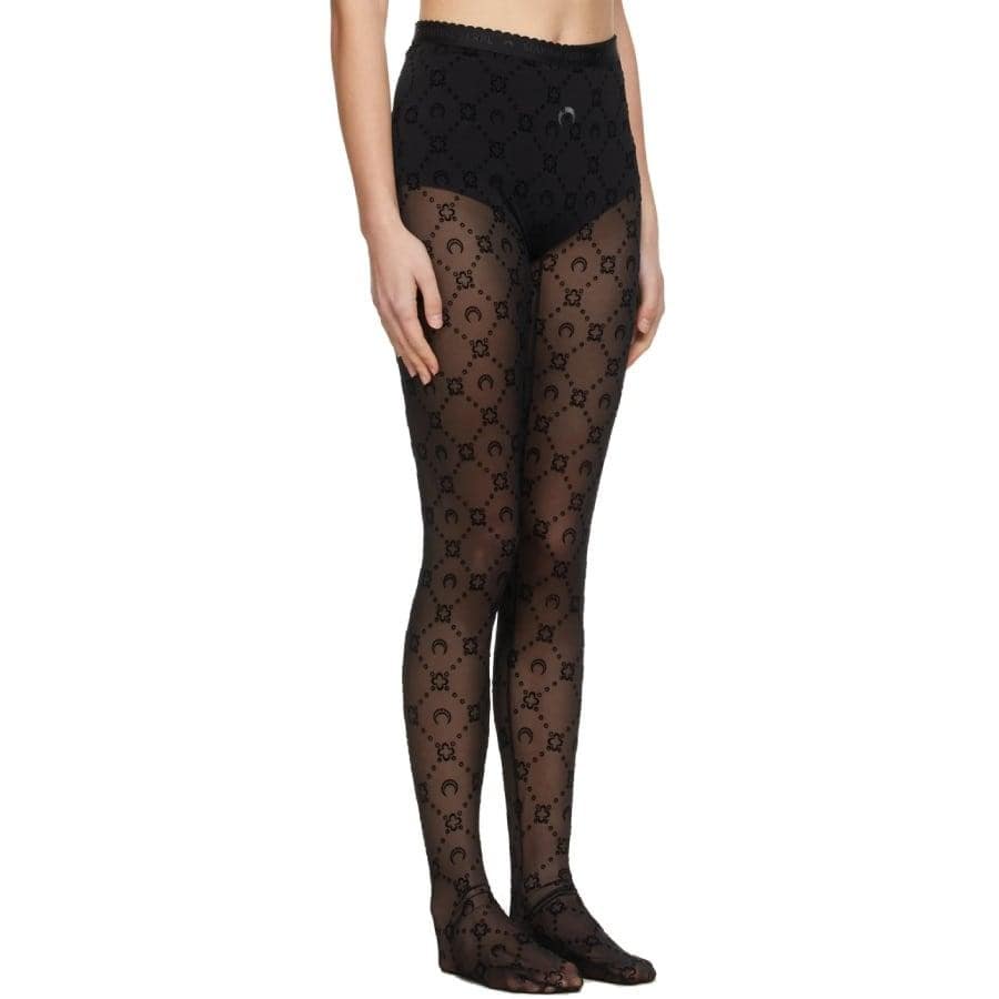 MARINE SERRE MOONOGRAM-FLOCKED MESH TIGHTSBLACK BLACK XS