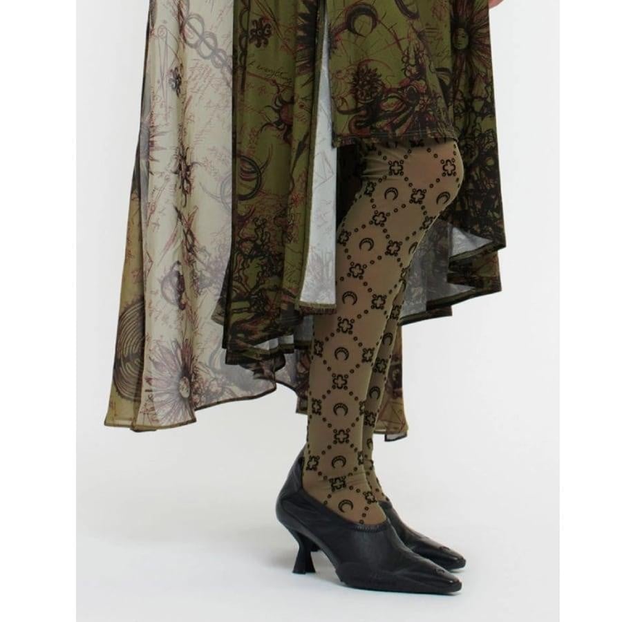 MARINE SERRE MOONOGRAM-FLOCKED MESH TIGHTSGREEN GREEN S