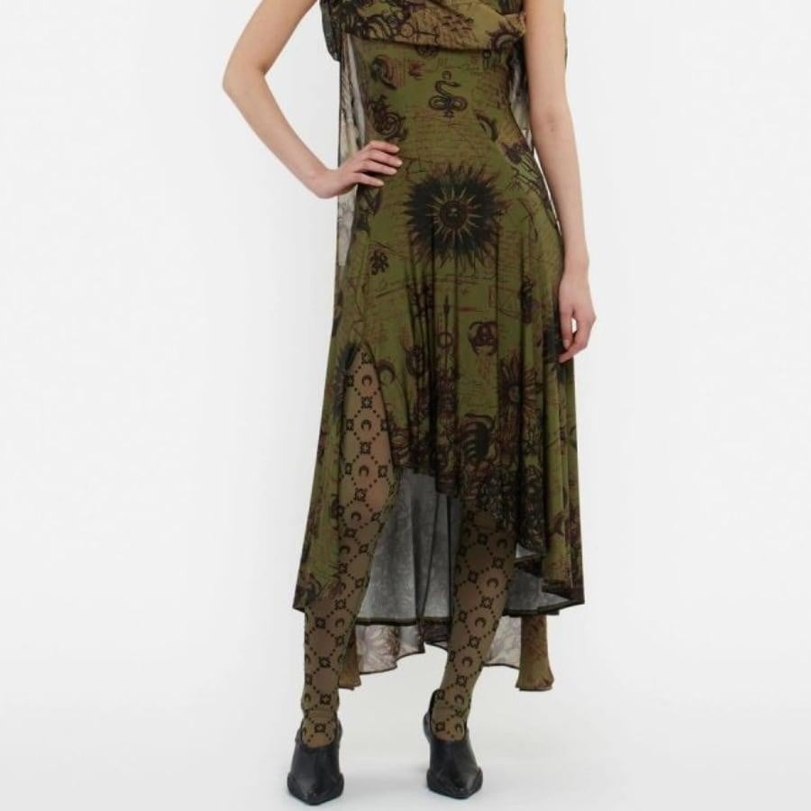 MARINE SERRE MOONOGRAM-FLOCKED MESH TIGHTSGREEN GREEN S