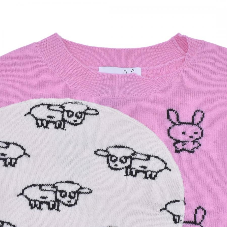 【NATASHA ZINKO】PULLOVER RABBITS AND SHEEPS(PINK/WHITE) PINK/WHITE S