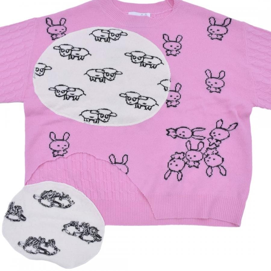【NATASHA ZINKO】PULLOVER RABBITS AND SHEEPS(PINK/WHITE) PINK/WHITE S