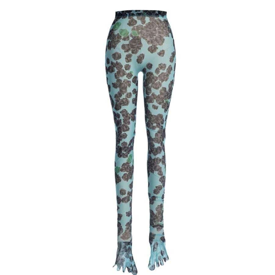 【NATASHA ZINKO】PIXEL ROSES PRINT STRETCH MESH LEGGINGS(BLUE) BLUE XS