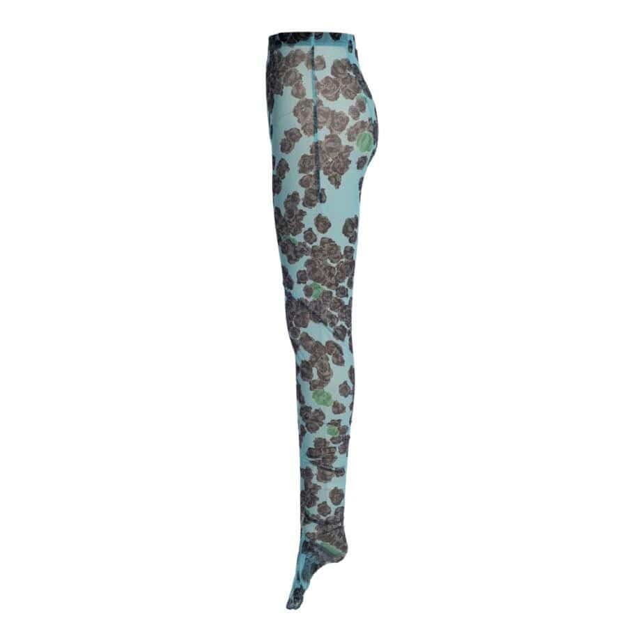 【NATASHA ZINKO】PIXEL ROSES PRINT STRETCH MESH LEGGINGS(BLUE) BLUE XS