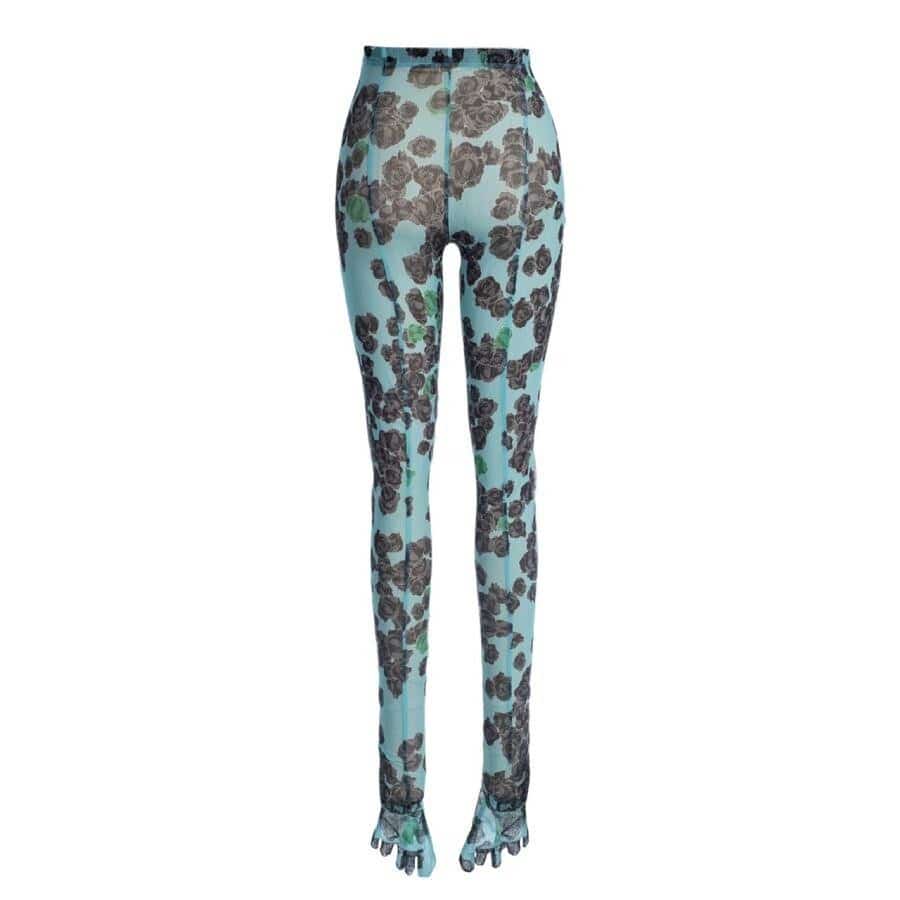 【NATASHA ZINKO】PIXEL ROSES PRINT STRETCH MESH LEGGINGS(BLUE) BLUE XS