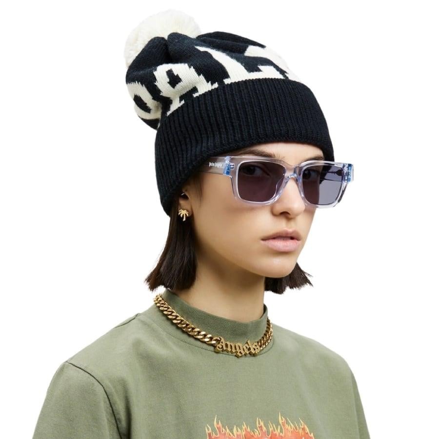 【Palm Angels】LOGO POMPON BEANIE (BLACKWHITE) BLACK/WHITE F