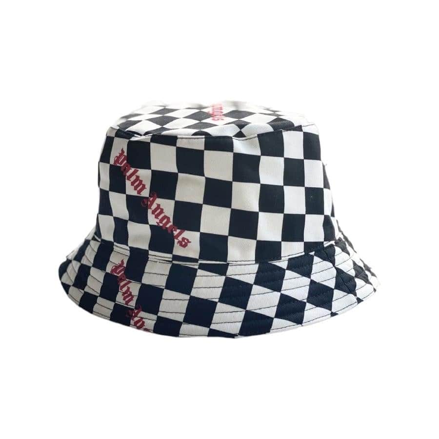 【Palm Angels】DAMIER BUCKET HAT (BLACKRED) BLACK/RED F