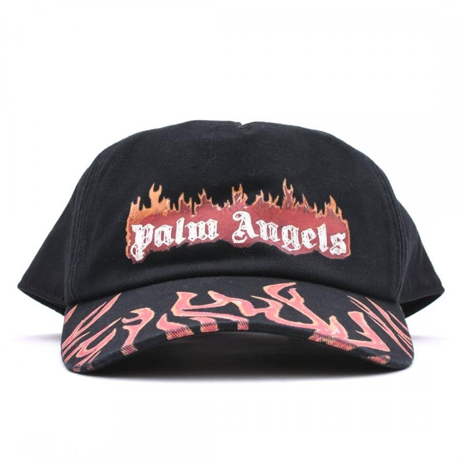 【Palm Angels】BURNING LOGO BASEBALL CAP BLACK/RED