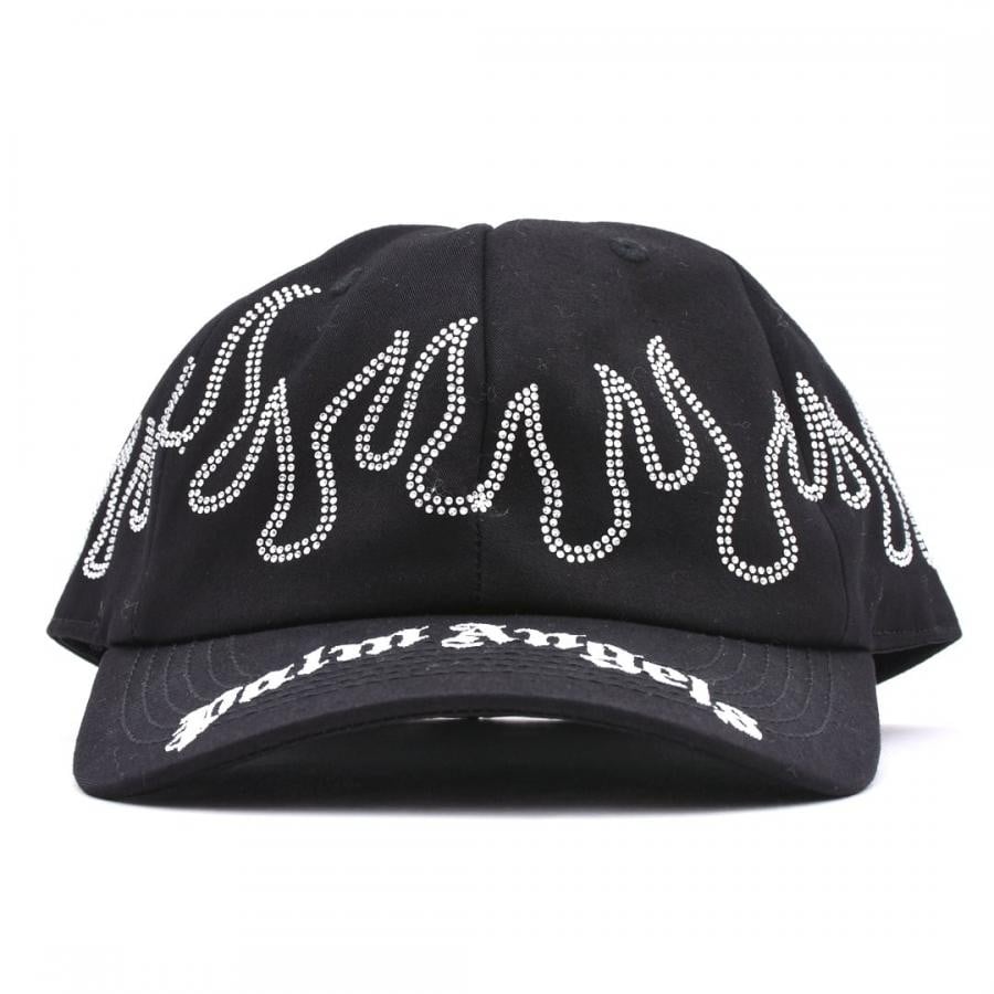 【Palm Angels】RHINESTONE BASEBALL CAP BLACK/SILVER