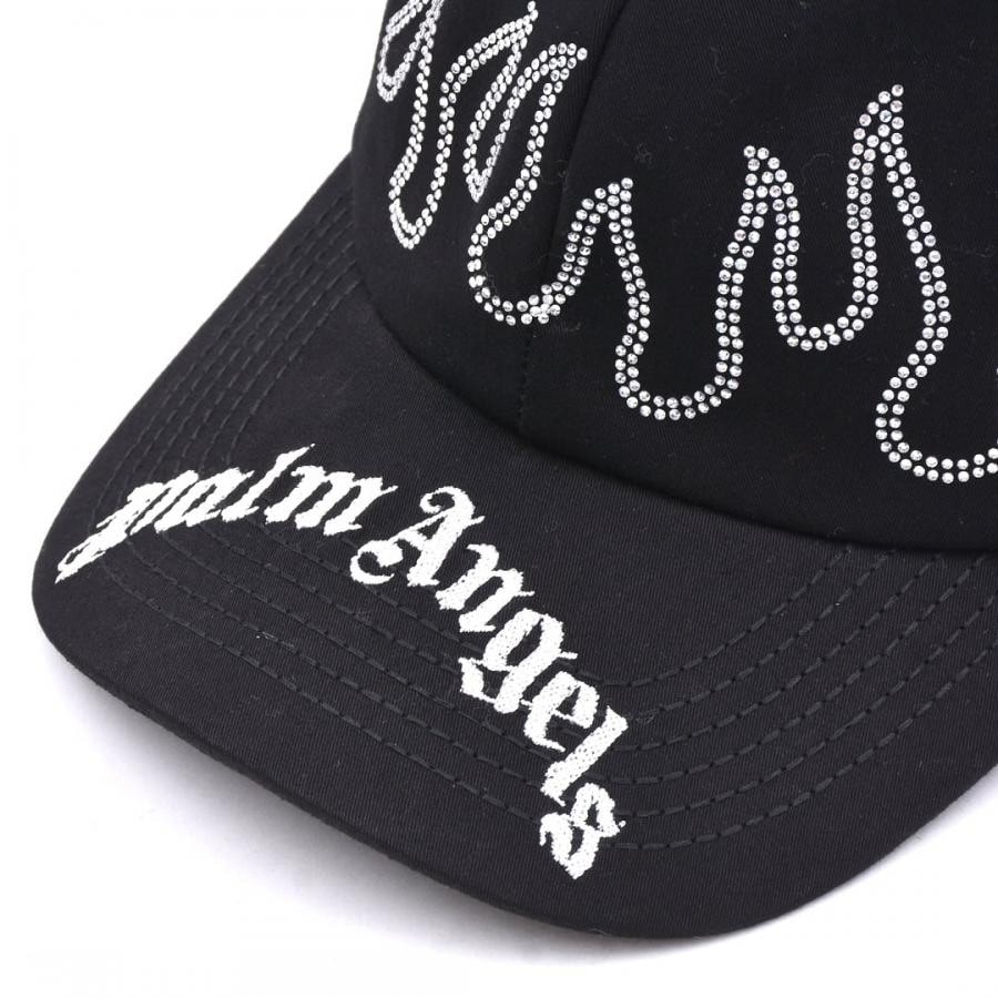 【Palm Angels】RHINESTONE BASEBALL CAP BLACK/SILVER