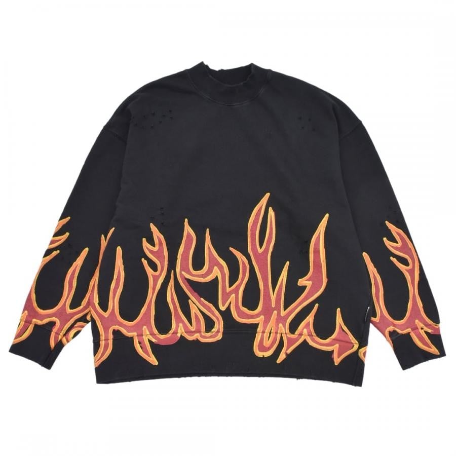 PALM ANGELS/パームエンジェルス アイコニックアメリカンブラ Palm Angels】GD GRAFFITI FLAMES CREWNECK(BLACK/RED)(L BLACK