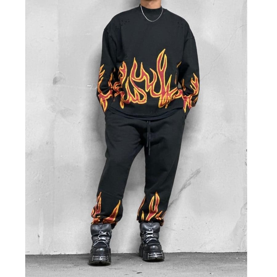 関税送料込◆Palm Angels◆GD GRAFFITI FLAMES スウェット Palm Angels】GD GRAFFITI FLAMES CREWNECK(BLACK/RED)(L BLACK