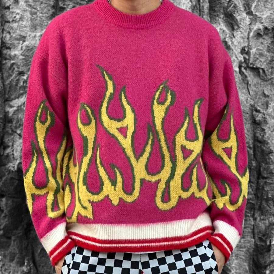 【Palm Angels】BURNING SWEATER(PINK/YELLOW) PINK/YELLOW M