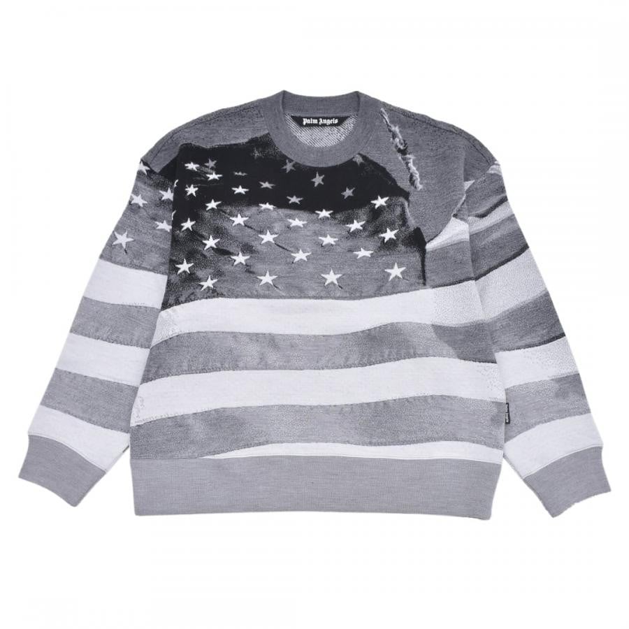 【Palm Angels】JQRD FLAG SWEATER(GREY/BLACK) GREY/BLACK L