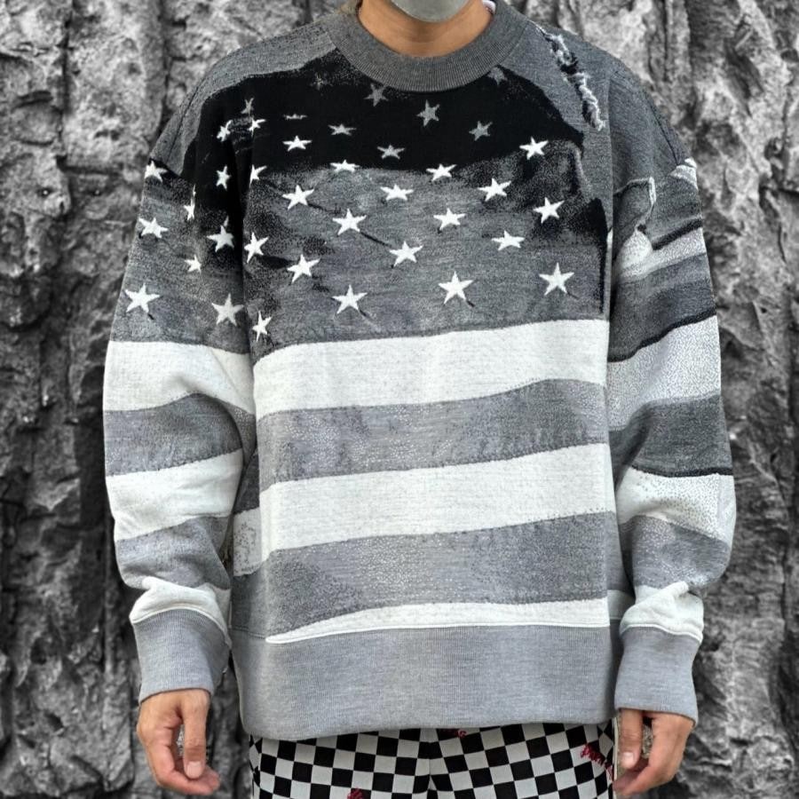 【Palm Angels】JQRD FLAG SWEATER(GREY/BLACK) GREY/BLACK L